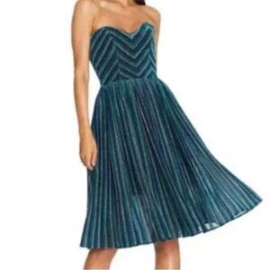 NEW Dress The Population Rosalie Metallic Stripe Strapless Mini Dress Sz Large